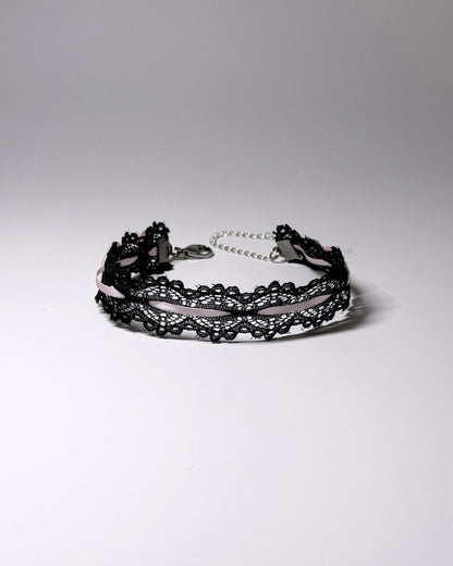 Chantilly Black Pink Anklet with Pink Bows