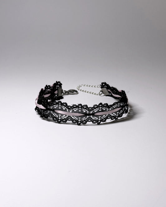 Chantilly Black Pink Anklet with Pink Bows