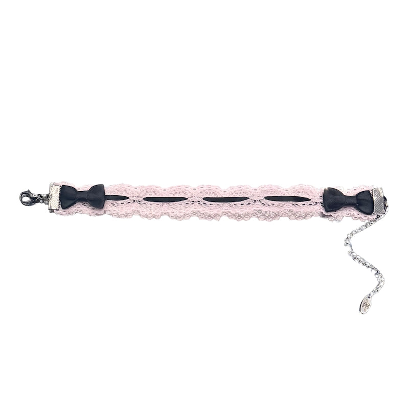 Flatlay view of Chantilly Pink Lace Bow Anklet