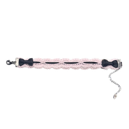 Flatlay view of Chantilly Pink Lace Bow Anklet