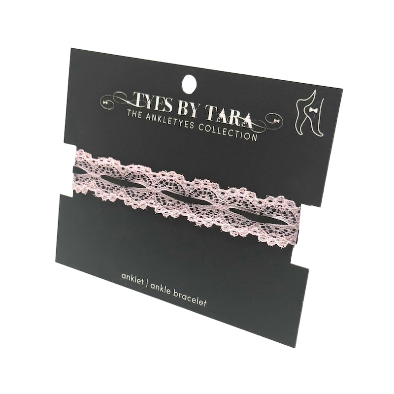 Pink Lace Anklet with Black Accents on Black Card