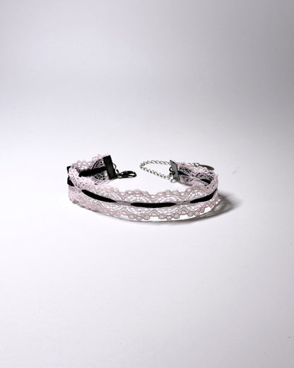 Chantilly Pink Lace Anklet on soft gray badckground
