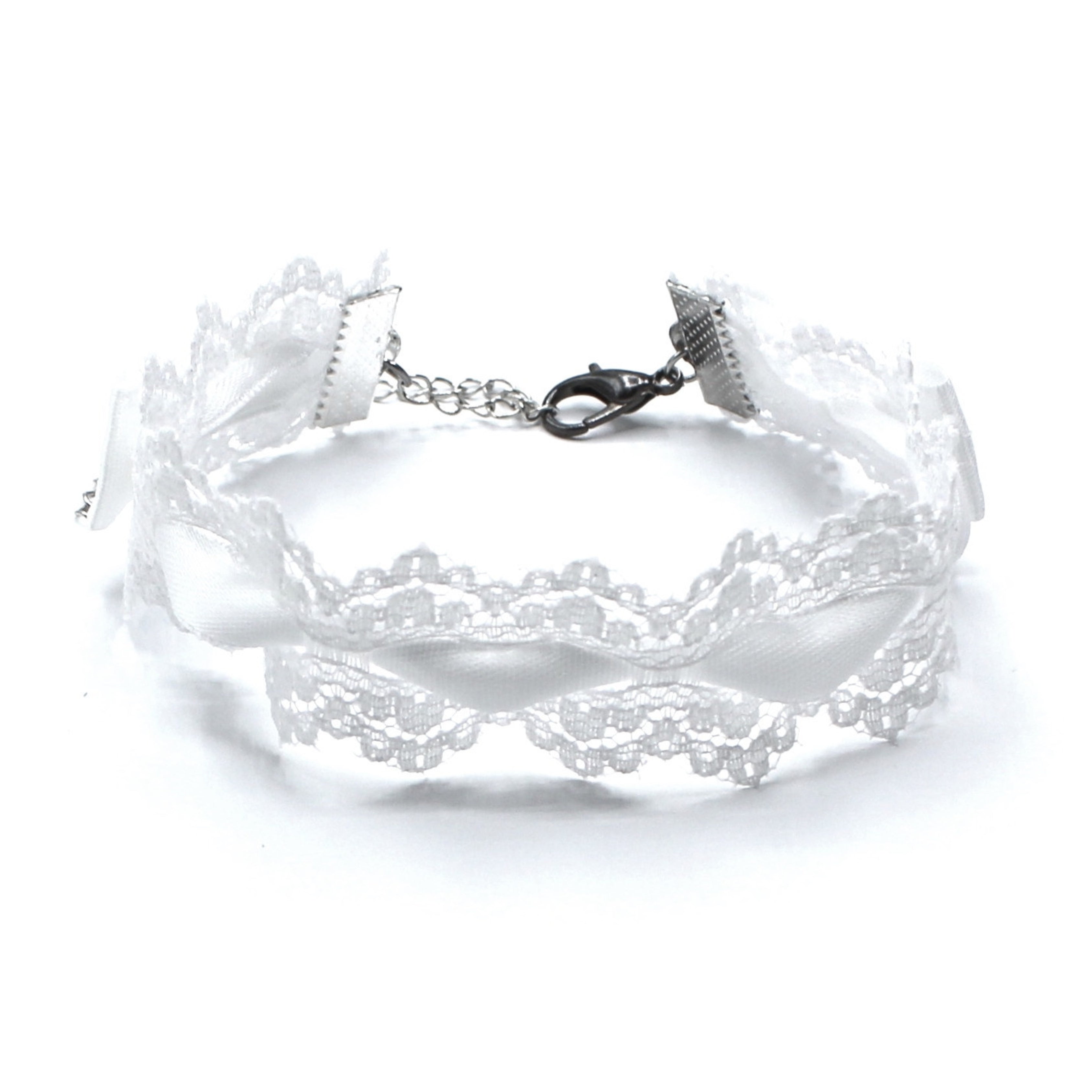 Lace White Anklet with Satin Bows