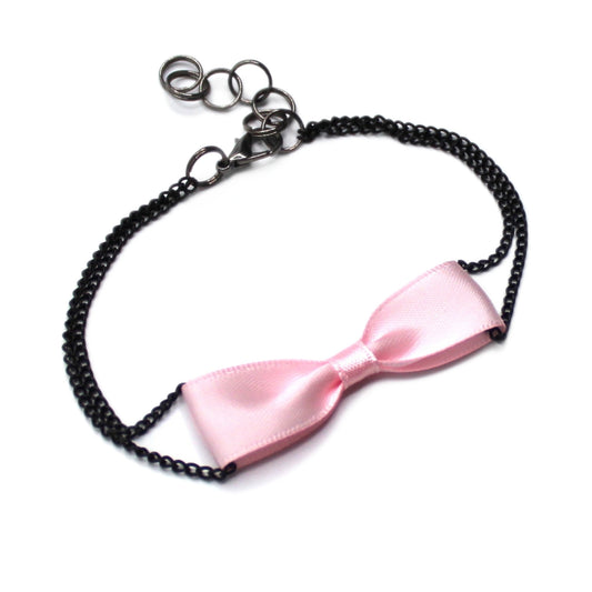 Pink Bow Anklet with Black Chain