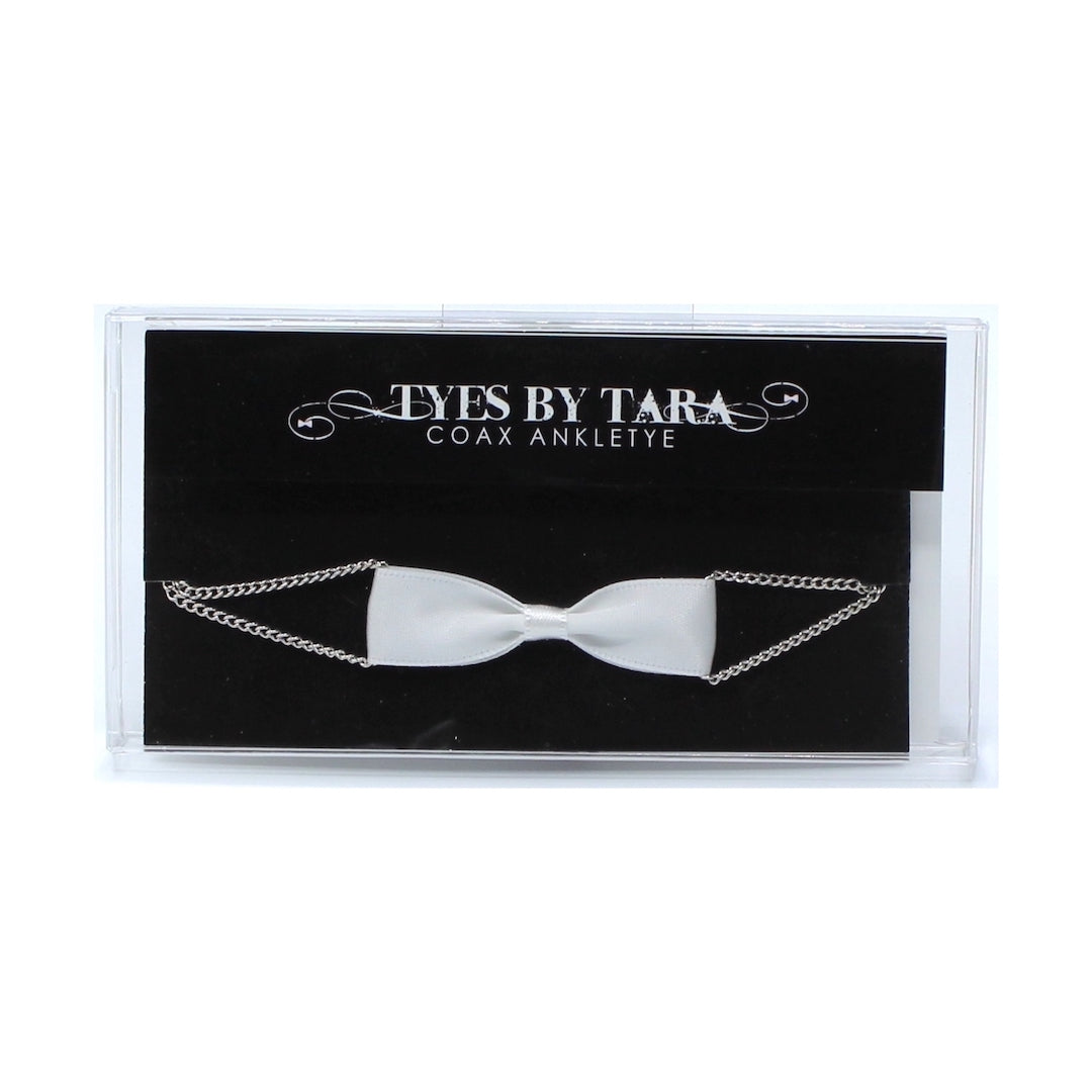 Coax White Bow Anklet with Silver Chain in Clear Box