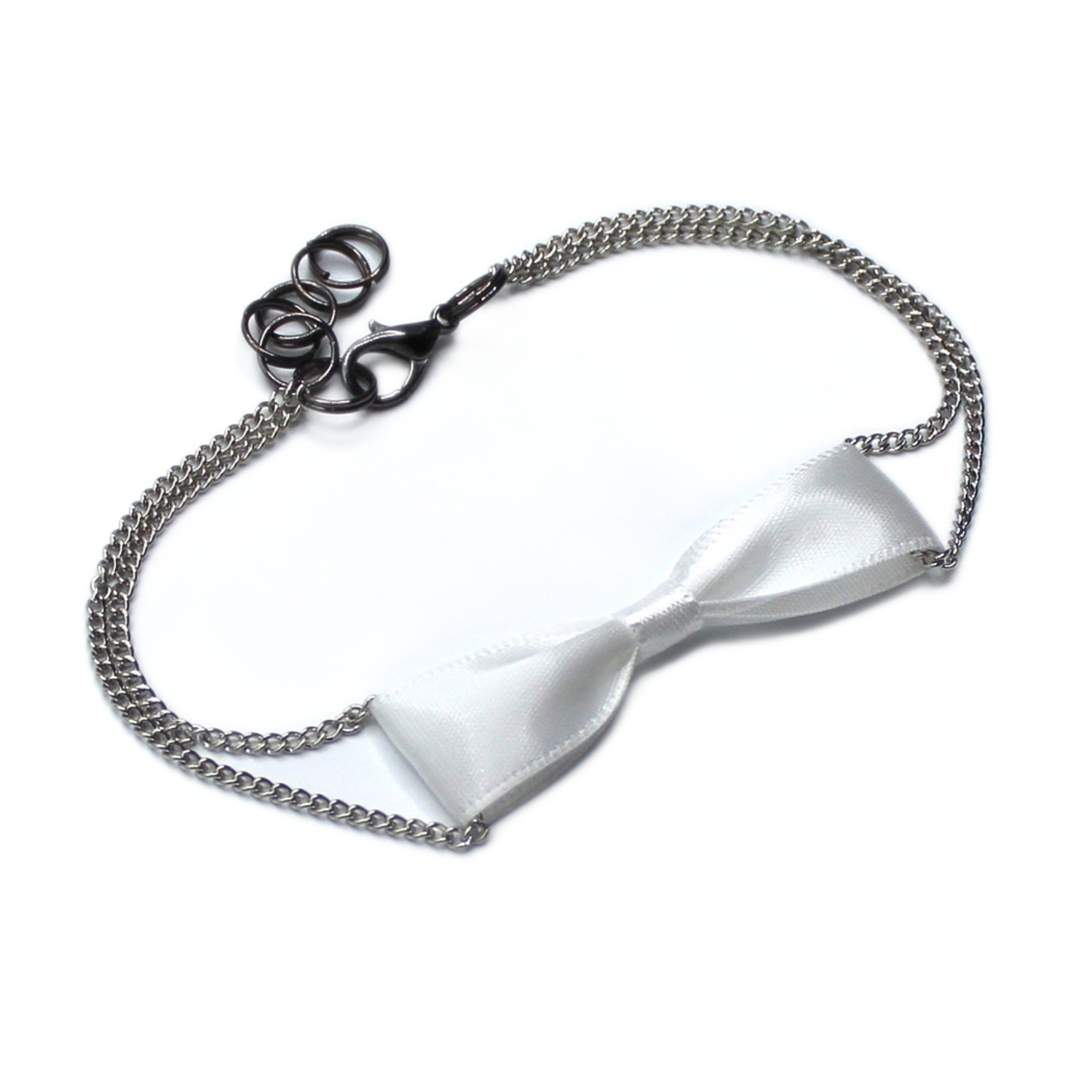 White Bow Anklet with Silver Chain