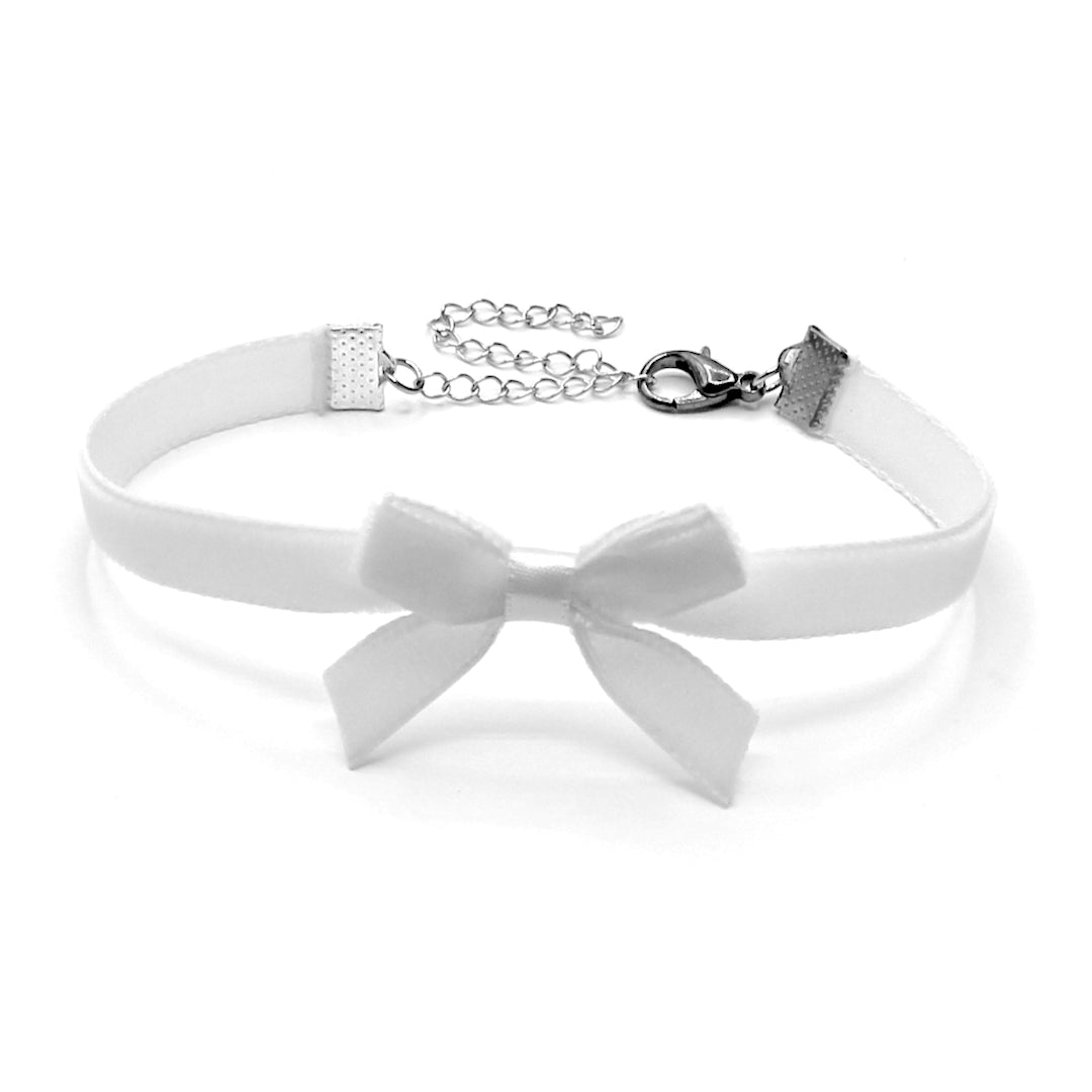 White Velvet Bow Anklet with Extender Chain