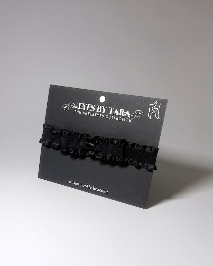 Maiden Black Ruffled Bow Anklet on Black Card