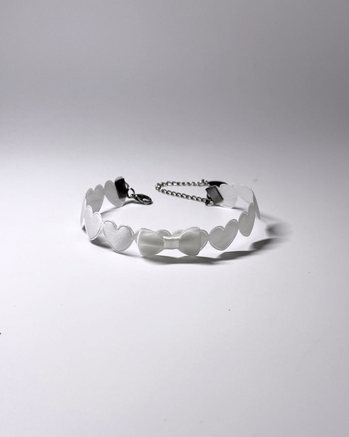 Sweetheart White Heart Bow Anklet displayed on light background