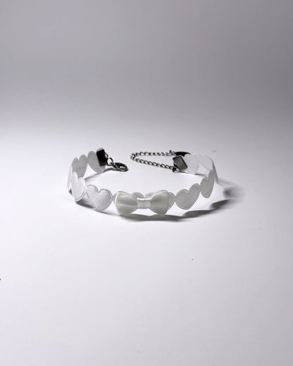 Sweetheart White Heart Bow Anklet displayed on light background