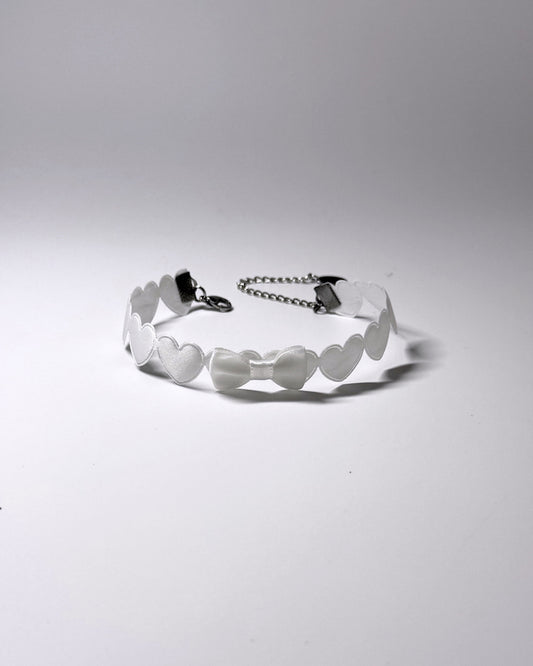 Sweetheart White Heart Bow Anklet displayed on light background