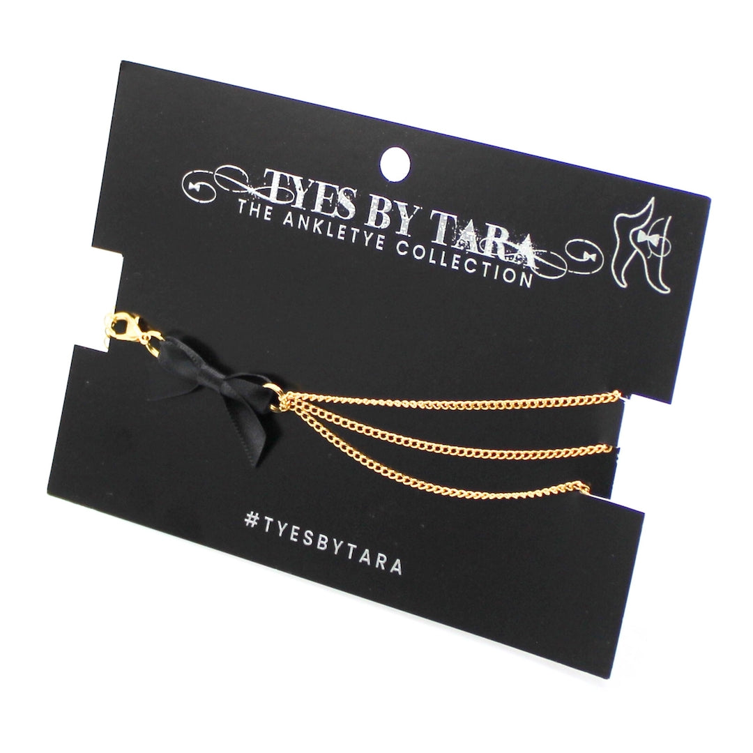 Vice Black Bow Anklet with Layered Gold Chain