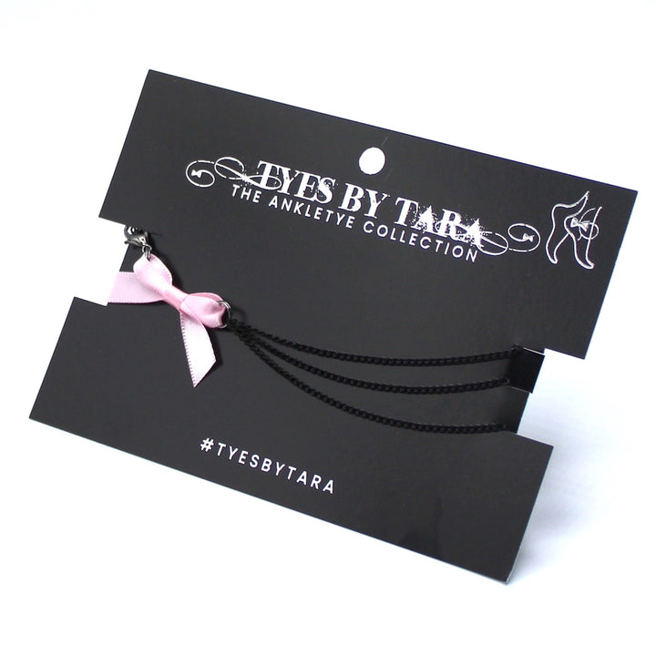 Pink Bow Anklet with Black Layered Chain