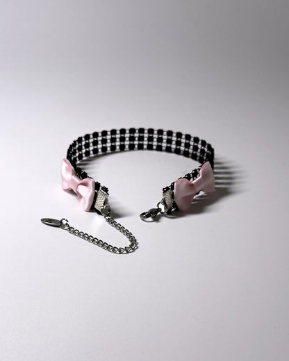 Vixen Sparkly Rhinestone Mesh Anklet with Pink Bows 