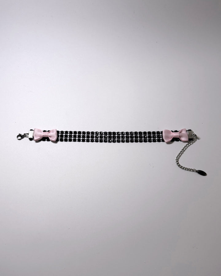 Sparkly Black Rhinestone Mesh Anklet with Pink Bows 