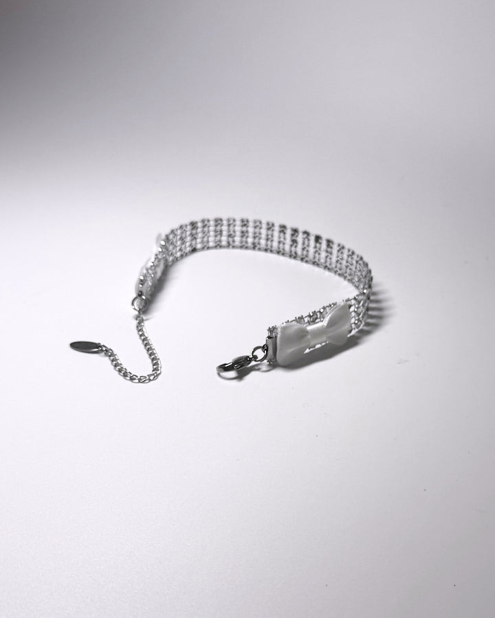 Back view of Vixen sparkly white bow anklet