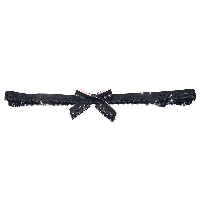 Belle Black Bow Belt with Lingerie Elastic and Light Pink Bow accents