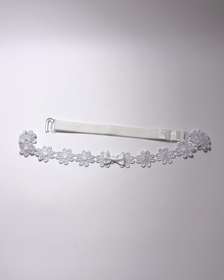 Blossom White Flower Bow Belt showing adjustable strap