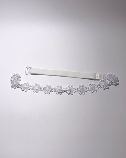 Blossom White Flower Bow Belt showing adjustable strap