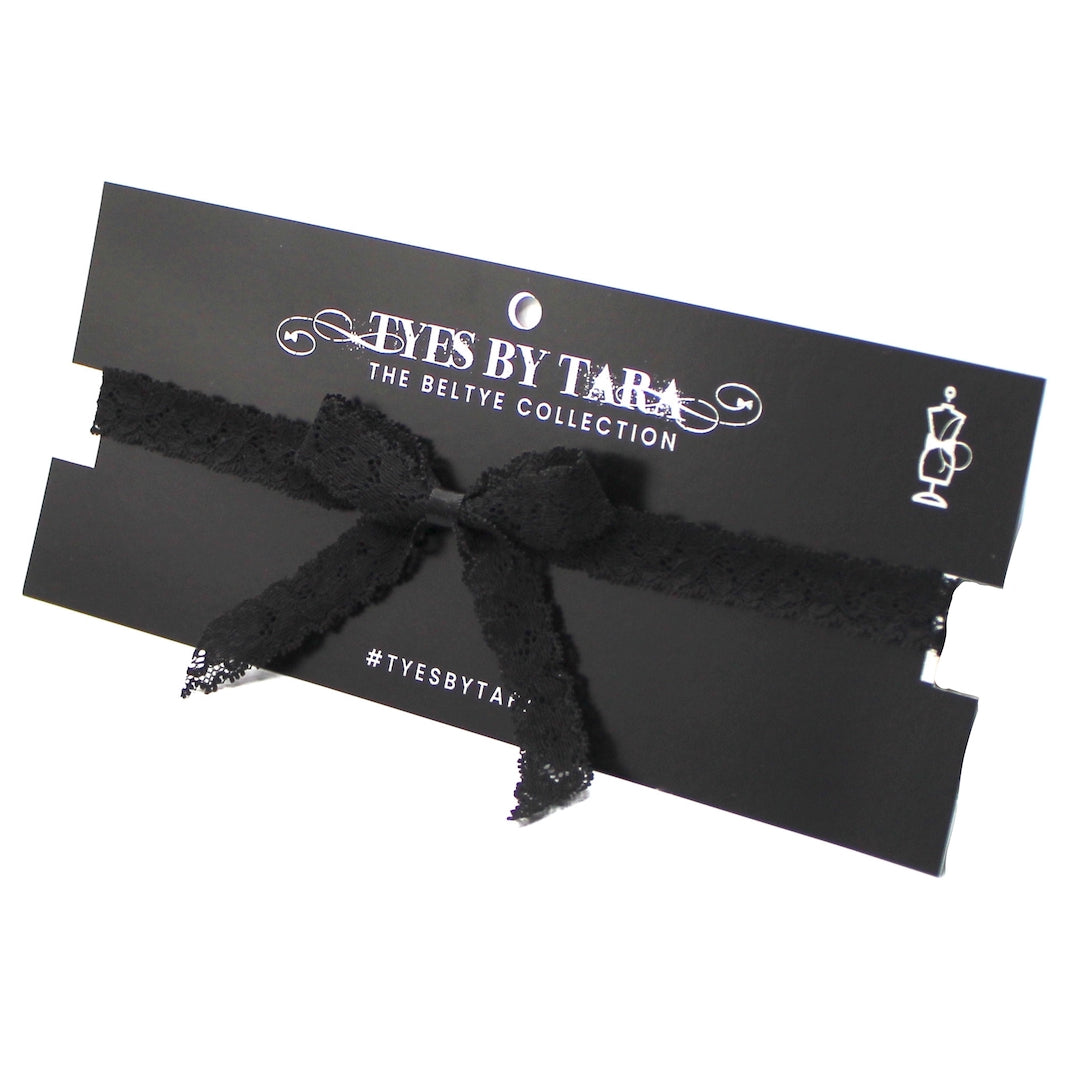 Black Lace Bow Belt on Black Card