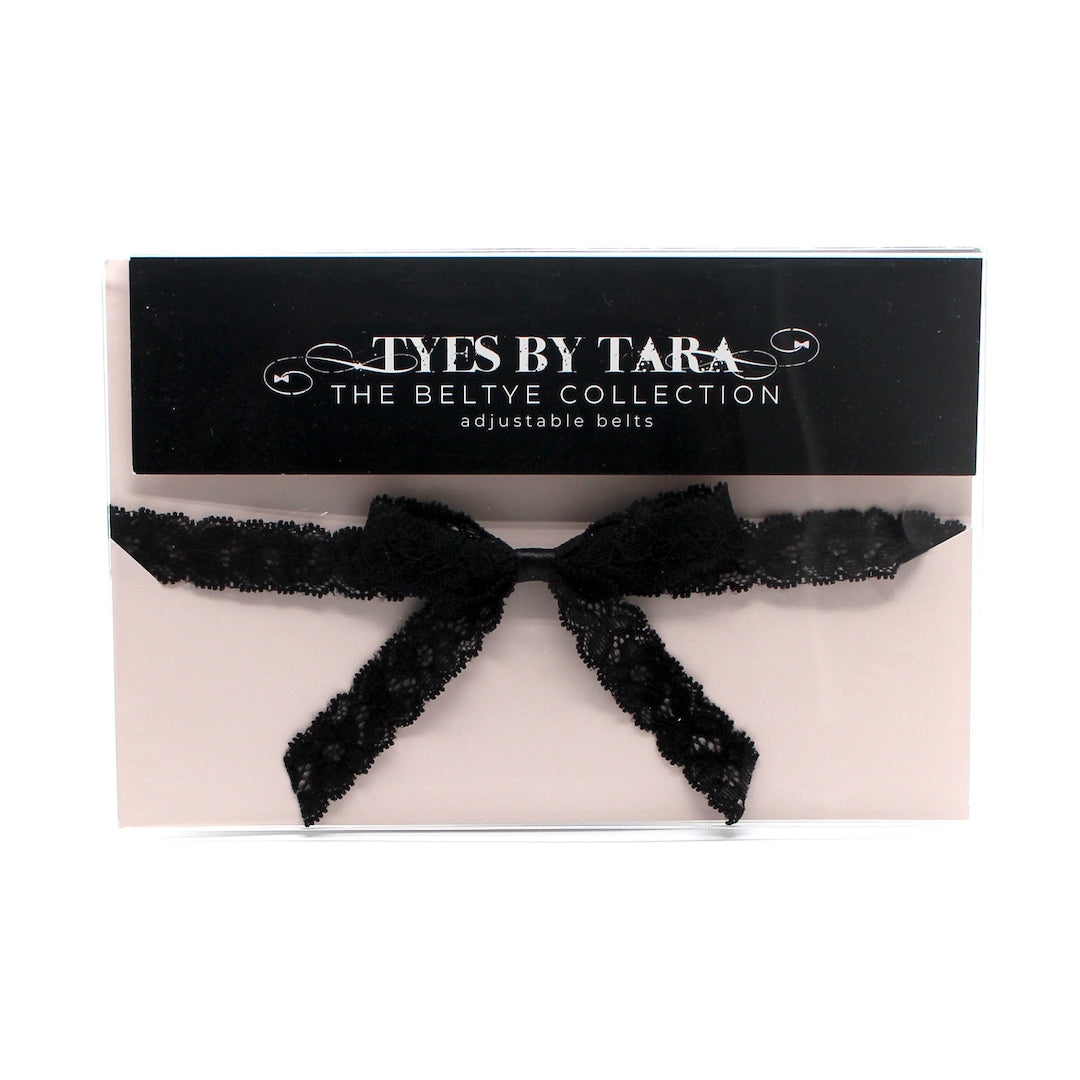 Black Lace Adjustable Bow Belt in Pink and Black Box