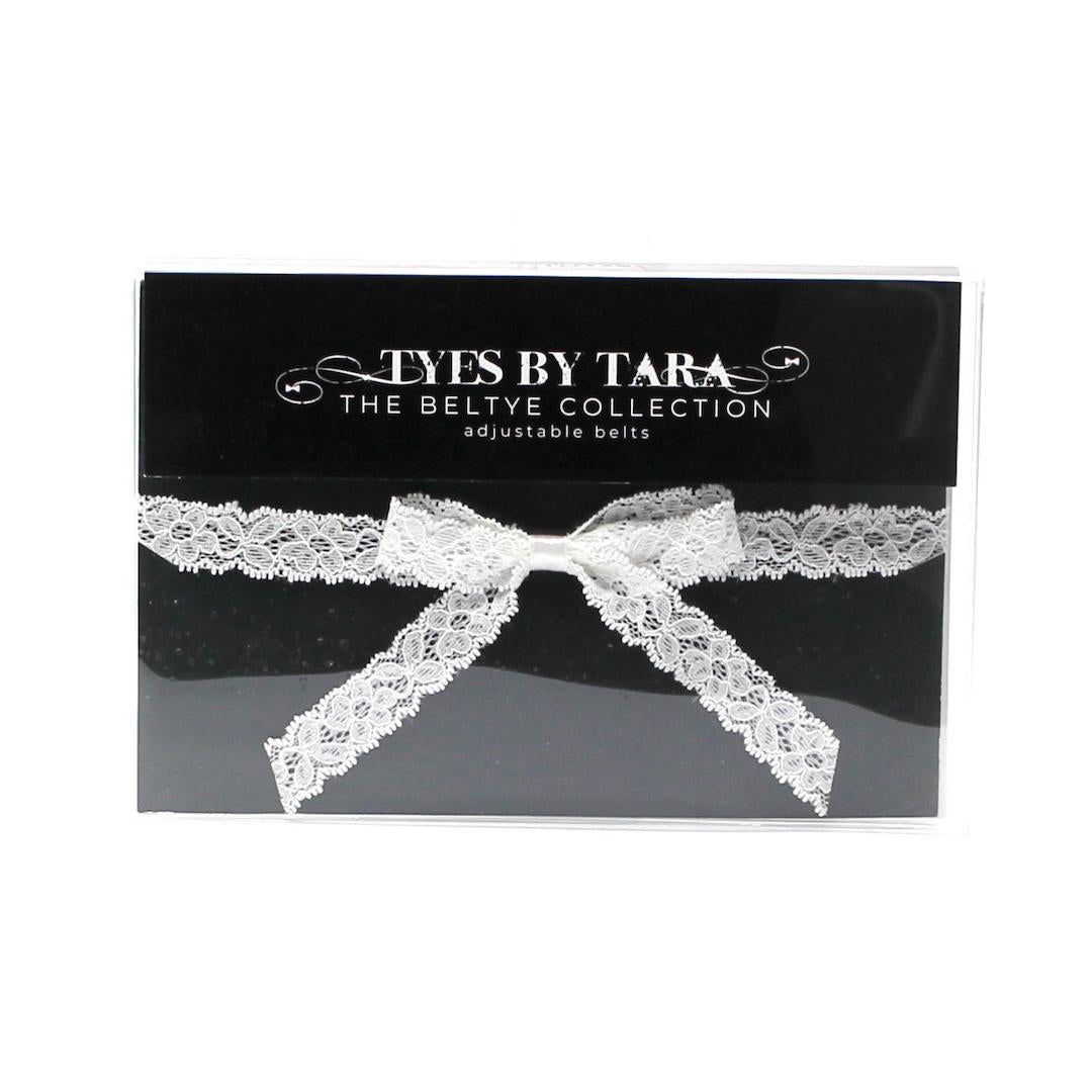 White Lace Bow Belt in Black Box
