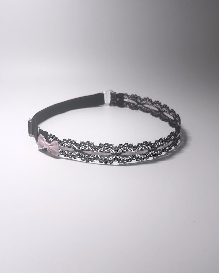 Black Lace Bow Pink Belt Adjustable Strap