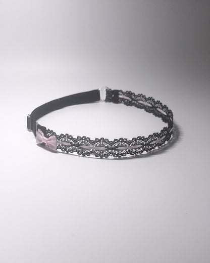 Black Lace Bow Pink Belt Adjustable Strap