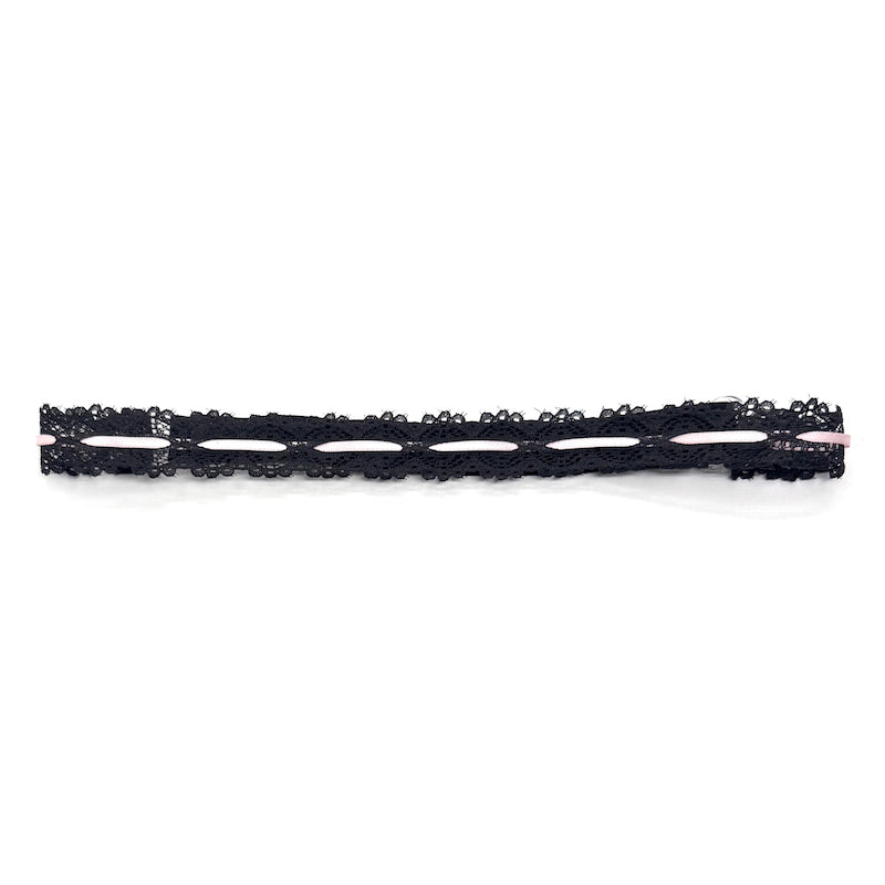 Chantilly Black lace bow belt on white background
