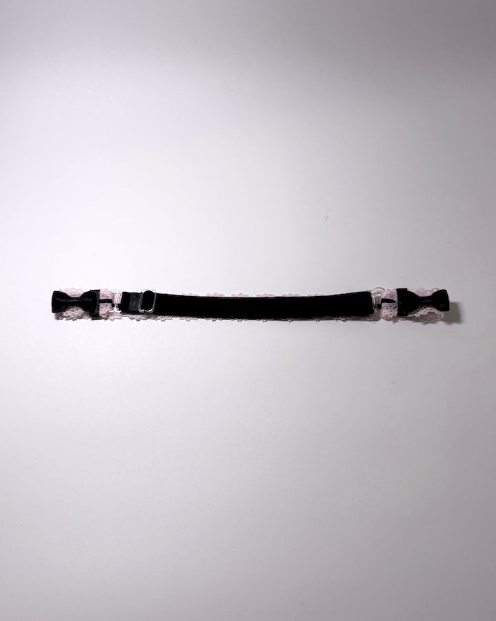 Chantilly Pink Lace Bow Belt with Black Bows