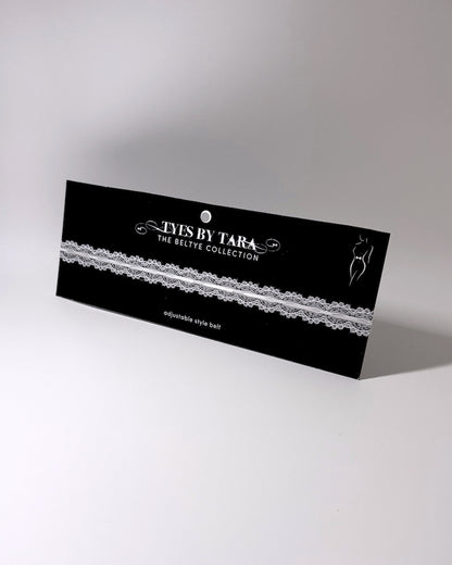 Chantilly White Lace Bow Belt 3 Pack on Black Card