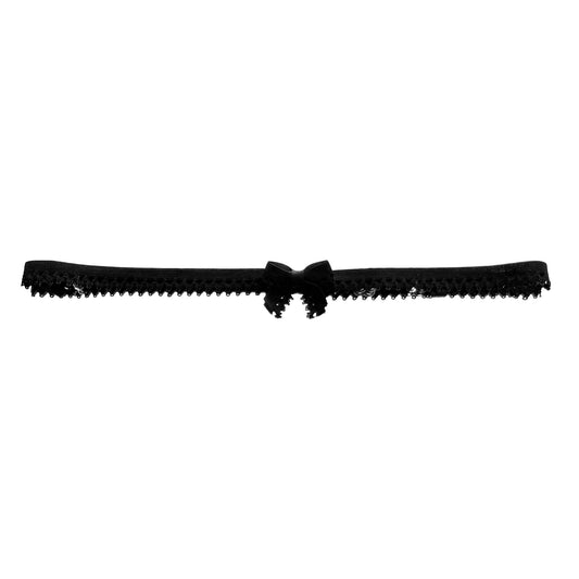 Black elastic bow belt with a bow on a white background