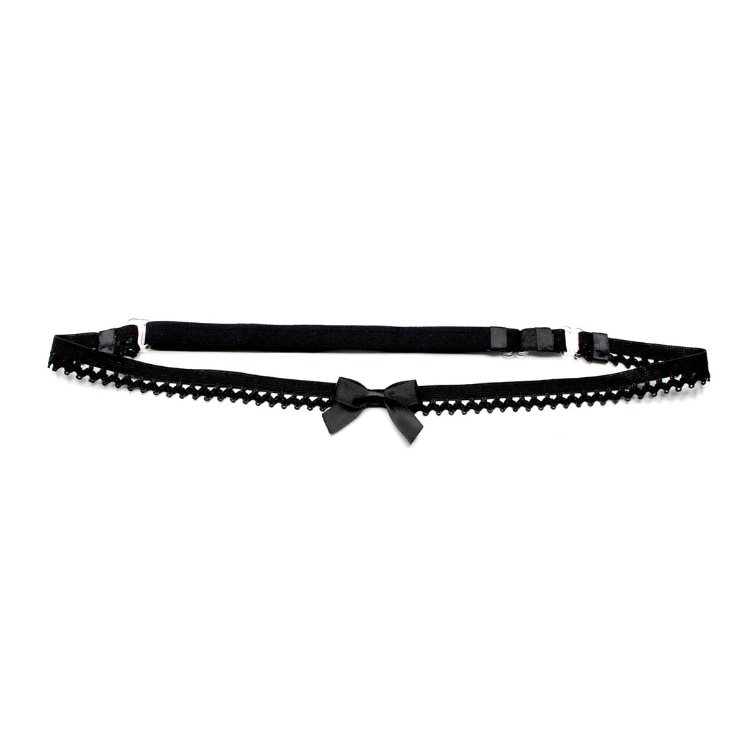 Black Foxy Black Bow Belt with Picot Elastic Trim