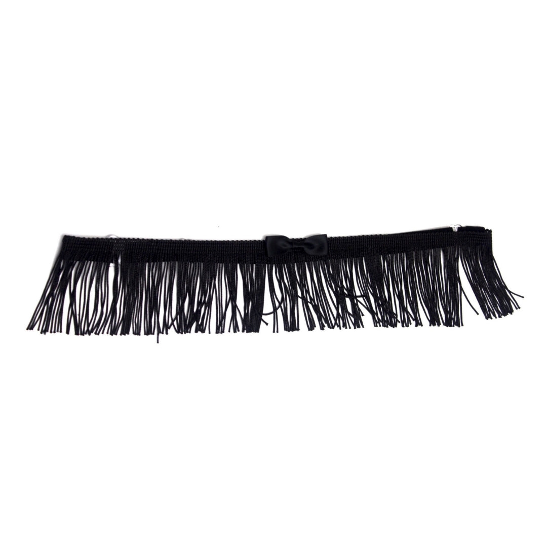 Black Fringe Bow Belt with Satin Tye Accent