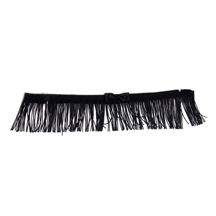 Black Fringe Bow Belt with Satin Tye Accent