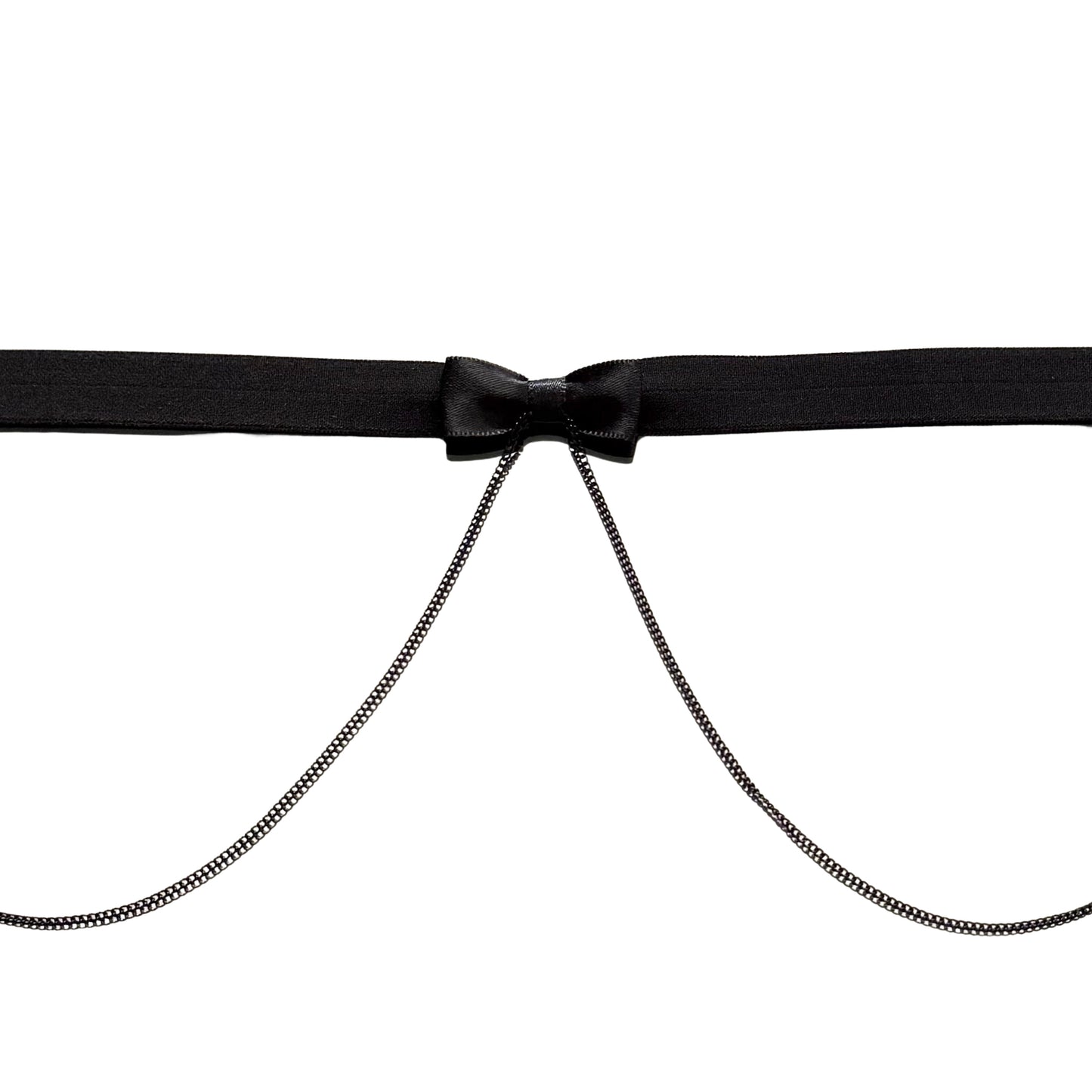 Black belt with a bow and chain detail on a white background