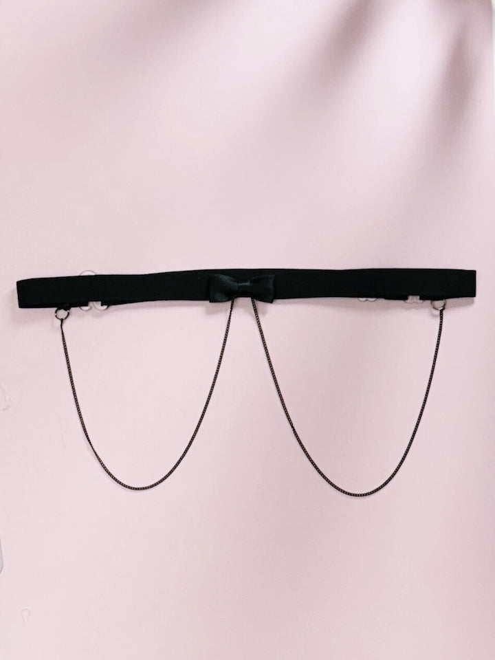 Heartbreaker Black Bow Belt with Black Chain Drape