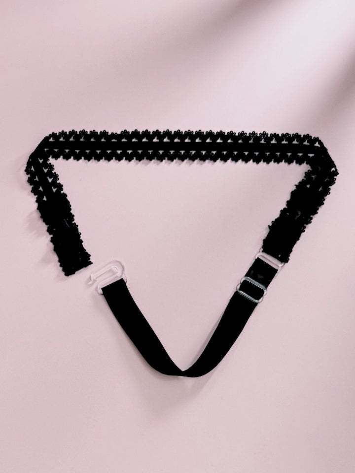 Lady Black Elastic Bow Belt showing hook