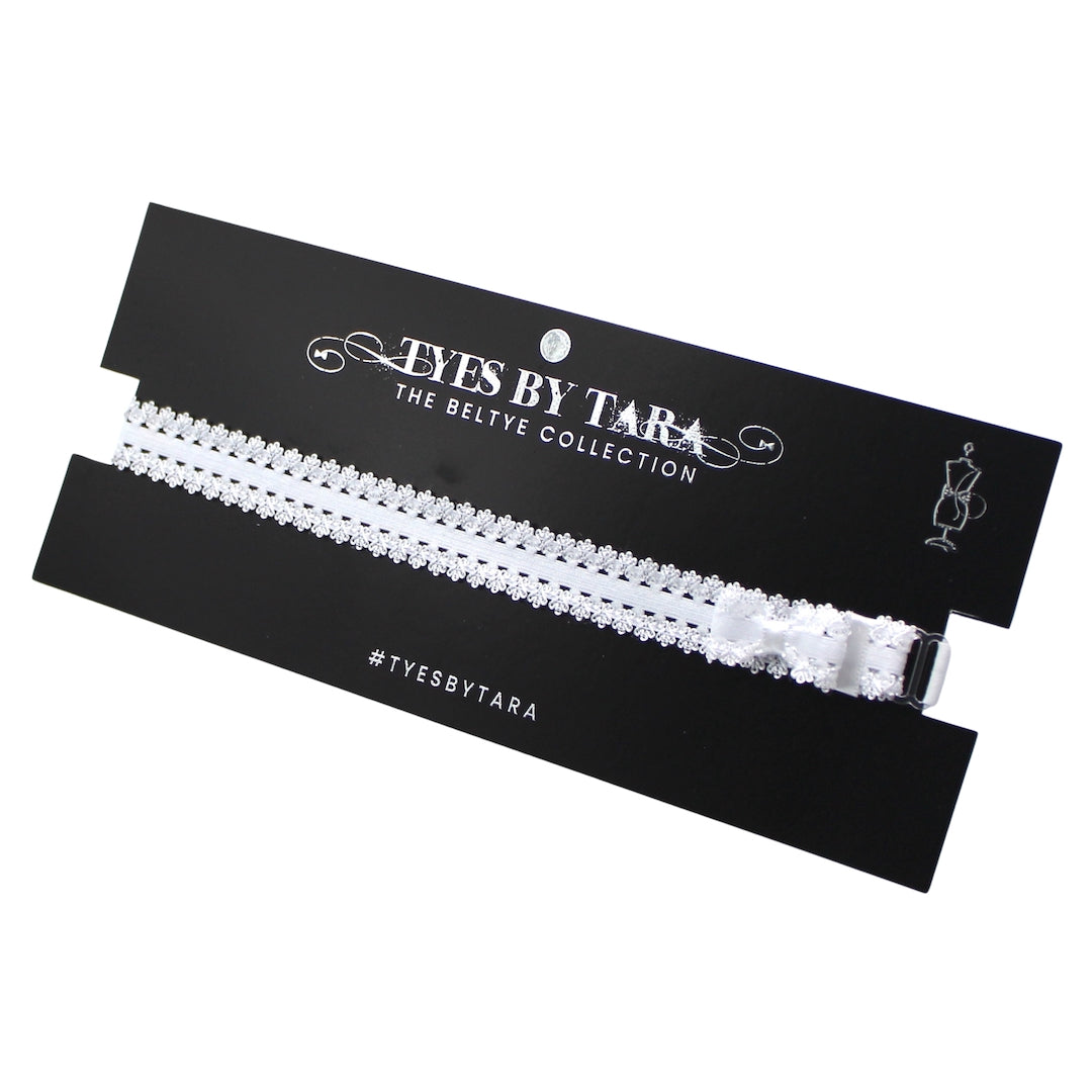 White Bow Belt on Black Card