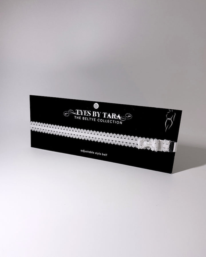 Lady White Elastic Bow Belt on Black Card