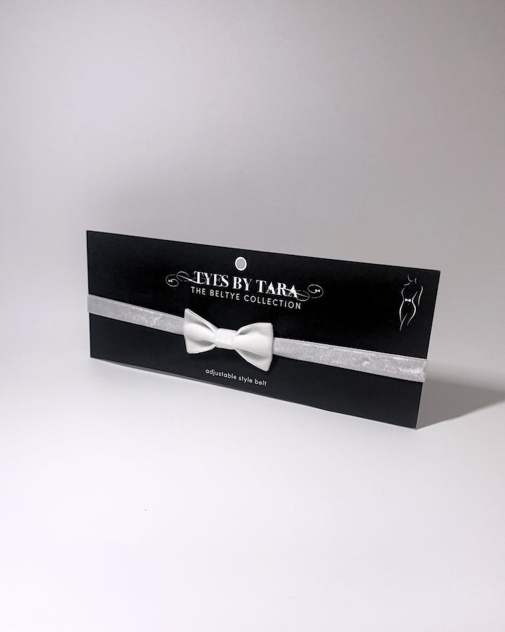 Madam White Velvet Bow Belt on Black Card