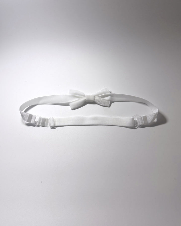Madame White Velvet Bow Belt showing adjustable strap