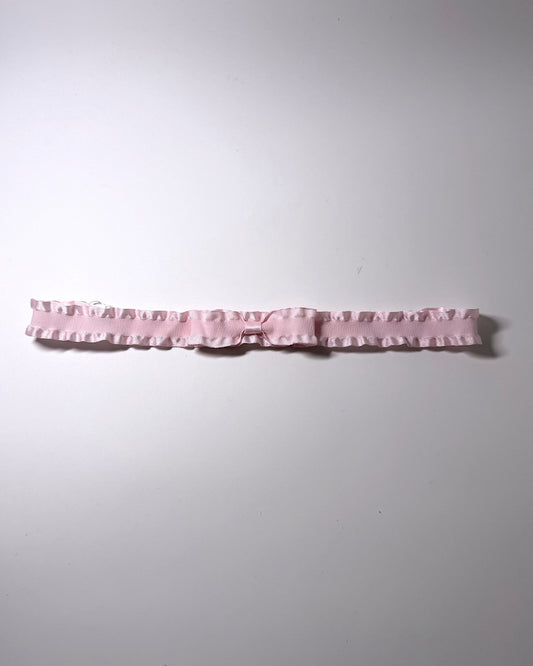 Maiden Pink Ruffled Bow Belt on light gray background