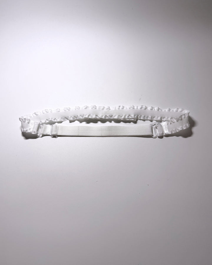 Maiden White Ruffled bow belt on adjustable strap view