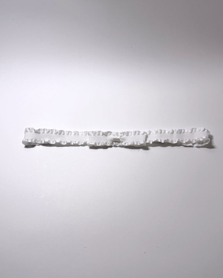 Maiden White Ruffled Bow Belt on Light Gray Background