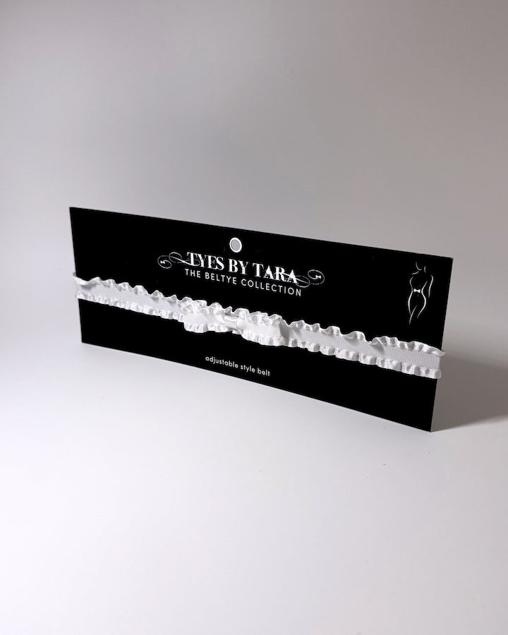 Maiden White Ruffled Bow Belt on Black Card