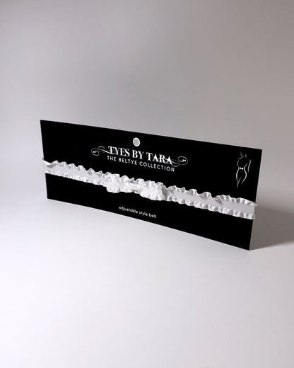 Maiden White Ruffled Bow Belt on Black Card