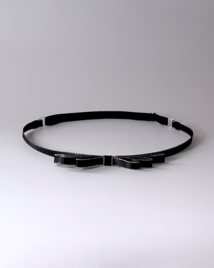 Queen Black Metallic Silver Trim Adjustable Bow Belt