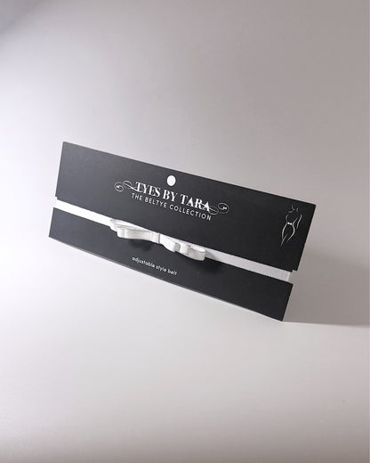 Queen White Bow Belt on Black Card