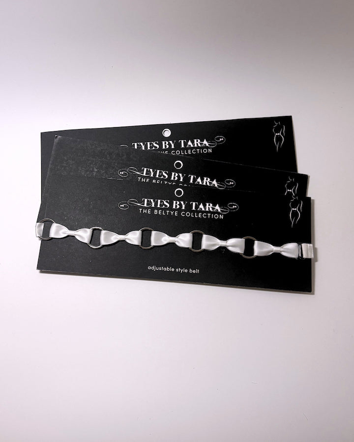 Silver Metal Rings with White Bows Belts in three pack